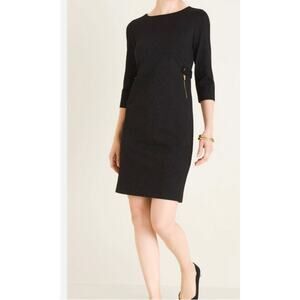 Chicos Women’s Black Ponte Patterned Jacquard Sheath Dress Sz 12 (2)